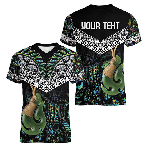 Personalised Maori Manaia Women V-Neck T-Shirt New Zealand Tribal Hei Matau Papua Shell