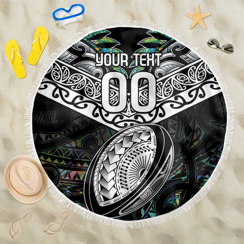 Custom New Zealand Beach Blanket Maori Rugby Tattoo Papua Shell