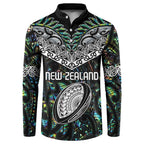 Custom New Zealand Button Sweatshirt Maori Rugby Tattoo Papua Shell