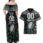 Custom New Zealand Couples Matching Off Shoulder Maxi Dress and Hawaiian Shirt Maori Rugby Tattoo Papua Shell