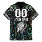 Custom New Zealand Family Matching Off The Shoulder Long Sleeve Dress and Hawaiian Shirt Maori Rugby Tattoo Papua Shell