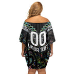 Custom New Zealand Family Matching Off Shoulder Short Dress and Hawaiian Shirt Maori Rugby Tattoo Papua Shell
