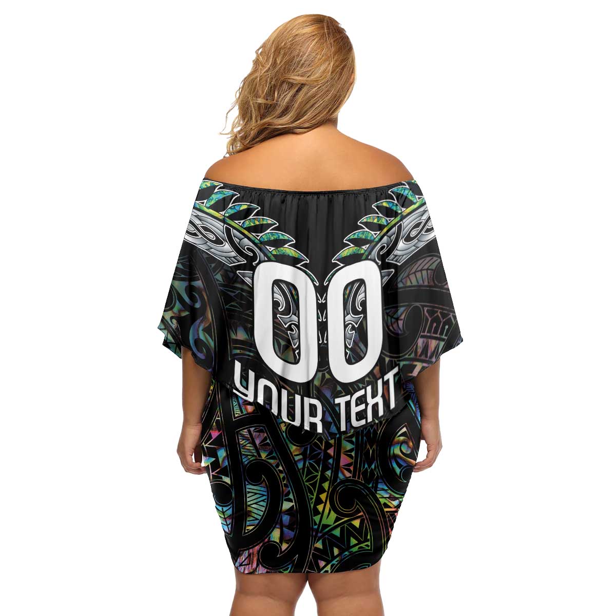 Custom New Zealand Family Matching Off Shoulder Short Dress and Hawaiian Shirt Maori Rugby Tattoo Papua Shell