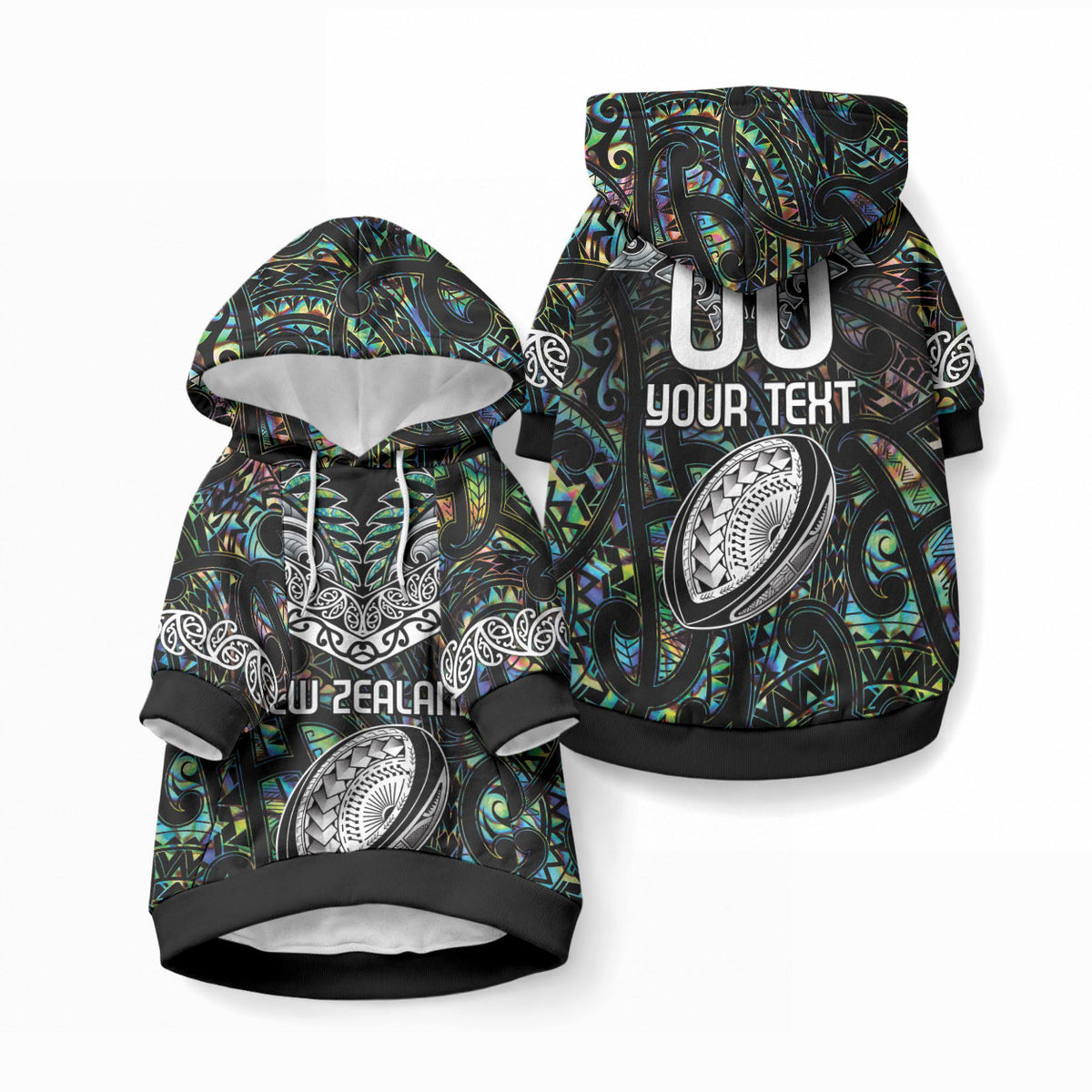 Custom New Zealand Pet Hoodie Maori Rugby Tattoo Papua Shell