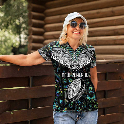 Custom New Zealand Women Polo Shirt Maori Rugby Tattoo Papua Shell
