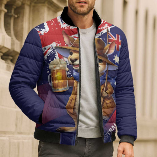 Australia Day Kangaroo Flag Bomber Puffer Jacket Aussie Aussie Aussie Oi Oi Oi - Aussie Hoodie