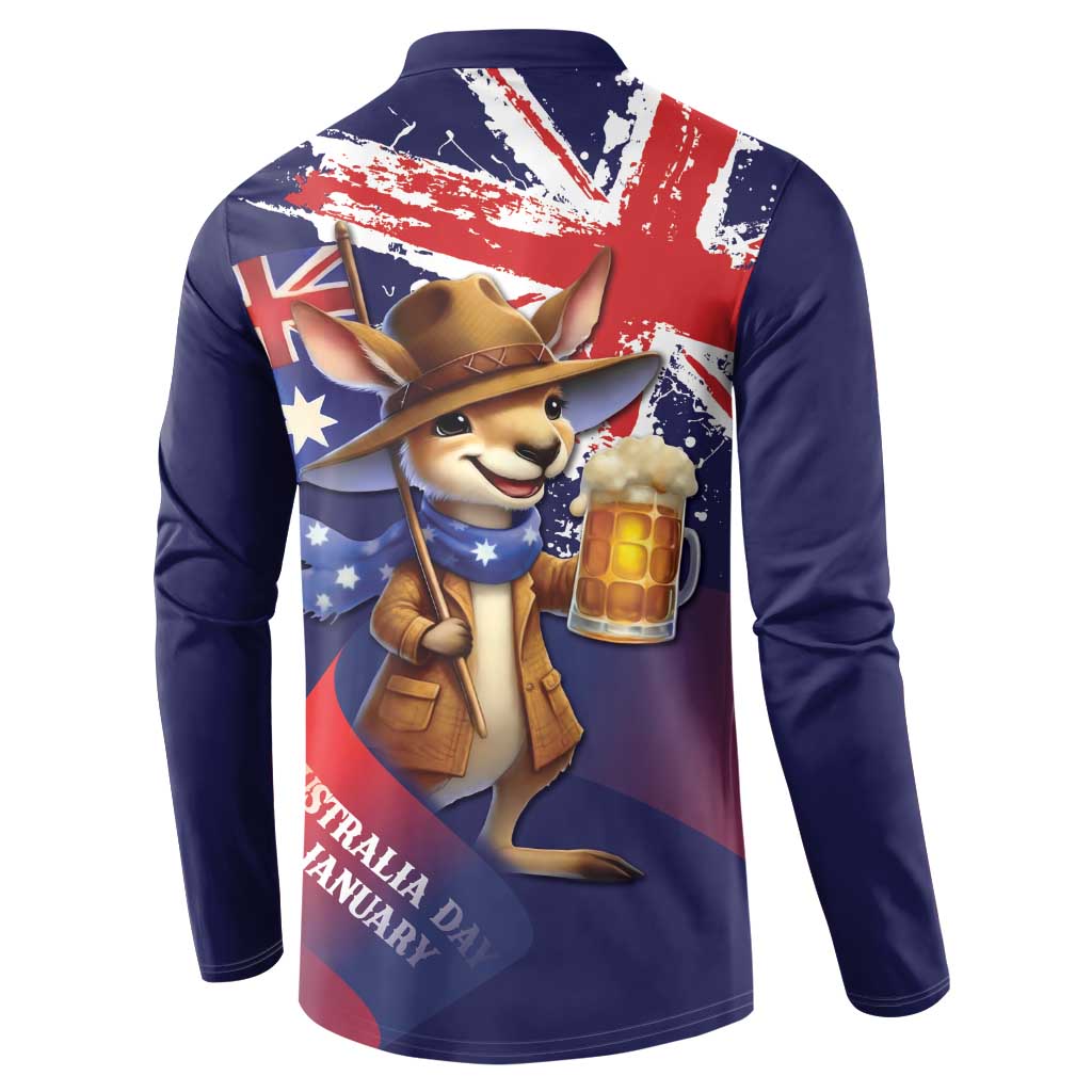Australia Day Kangaroo Flag Button Sweatshirt Aussie Aussie Aussie Oi Oi Oi - Aussie Hoodie