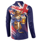 Australia Day Kangaroo Flag Button Sweatshirt Aussie Aussie Aussie Oi Oi Oi - Aussie Hoodie