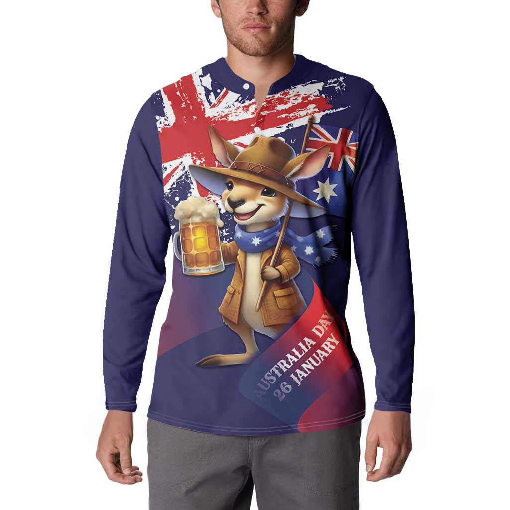 Australia Day Kangaroo Flag Button Sweatshirt Aussie Aussie Aussie Oi Oi Oi - Aussie Hoodie