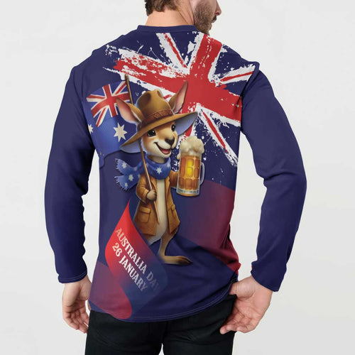 Australia Day Kangaroo Flag Button Sweatshirt Aussie Aussie Aussie Oi Oi Oi - Aussie Hoodie