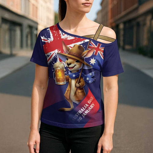 Australia Day Kangaroo Flag Cross Shoulder Shirt Aussie Aussie Aussie Oi Oi Oi - Aussie Hoodie