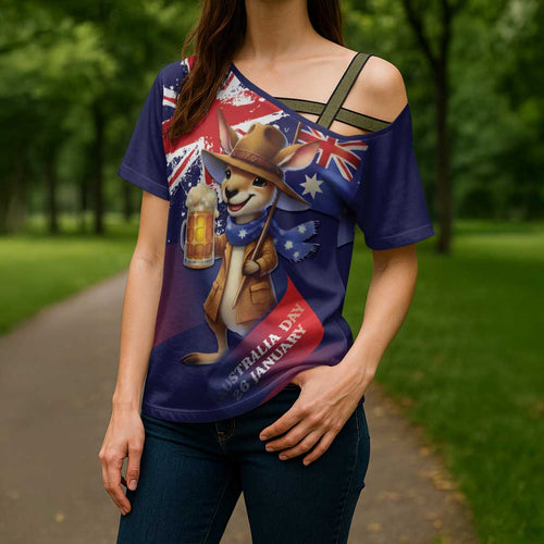 Australia Day Kangaroo Flag Cross Shoulder Shirt Aussie Aussie Aussie Oi Oi Oi - Aussie Hoodie