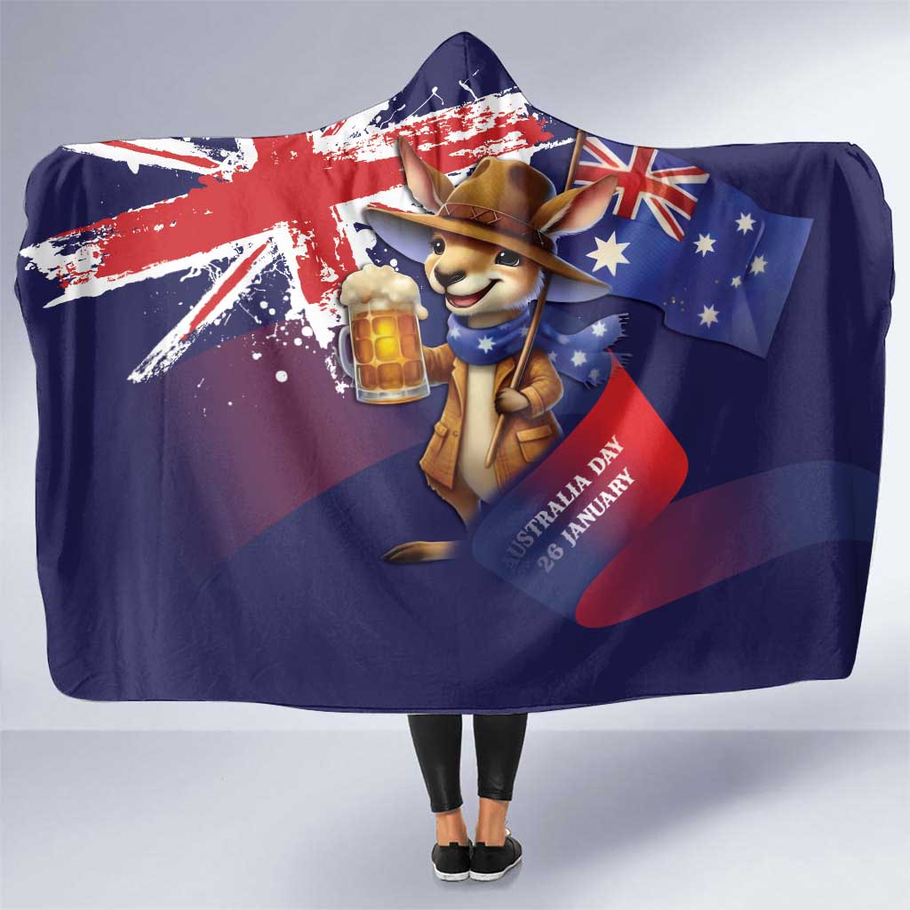 Australia Day Kangaroo Flag Hooded Blanket Aussie Aussie Aussie Oi Oi Oi - Aussie Hoodie