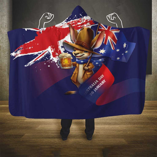 Australia Day Kangaroo Flag Hooded Blanket Aussie Aussie Aussie Oi Oi Oi - Aussie Hoodie