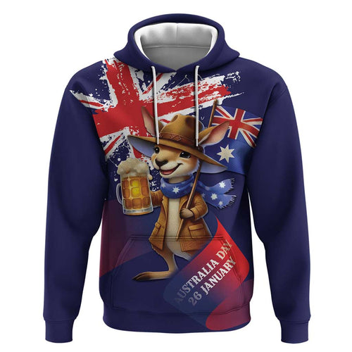 Australia Day Kangaroo Flag Hoodie Aussie Aussie Aussie Oi Oi Oi - Aussie Hoodie
