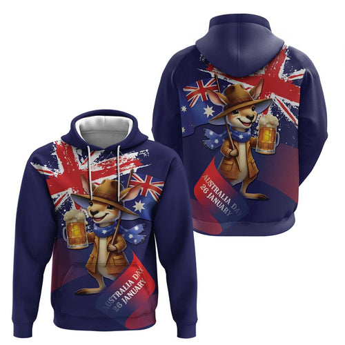 Australia Day Kangaroo Flag Hoodie Aussie Aussie Aussie Oi Oi Oi - Aussie Hoodie