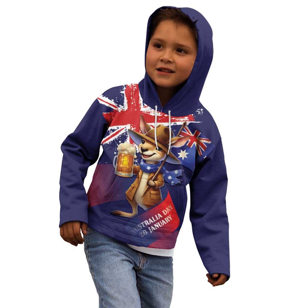 Australia Day Kangaroo Flag Kid Hoodie Aussie Aussie Aussie Oi Oi Oi - Aussie Hoodie