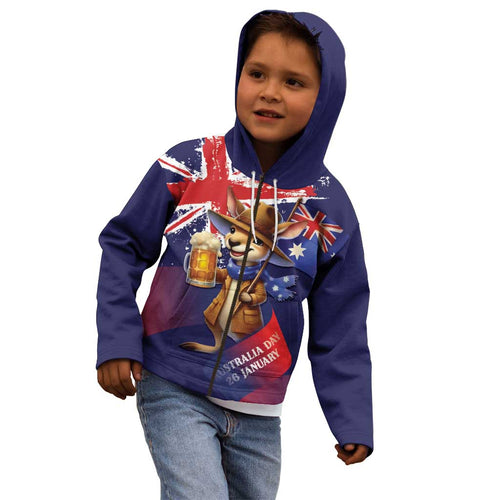 Australia Day Kangaroo Flag Kid Hoodie Aussie Aussie Aussie Oi Oi Oi - Aussie Hoodie