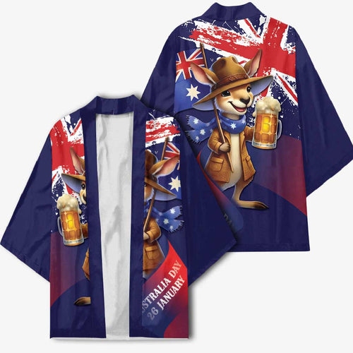 Australia Day Kangaroo Flag Kimono Aussie Aussie Aussie Oi Oi Oi - Aussie Hoodie