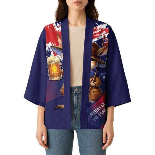 Australia Day Kangaroo Flag Kimono Aussie Aussie Aussie Oi Oi Oi - Aussie Hoodie