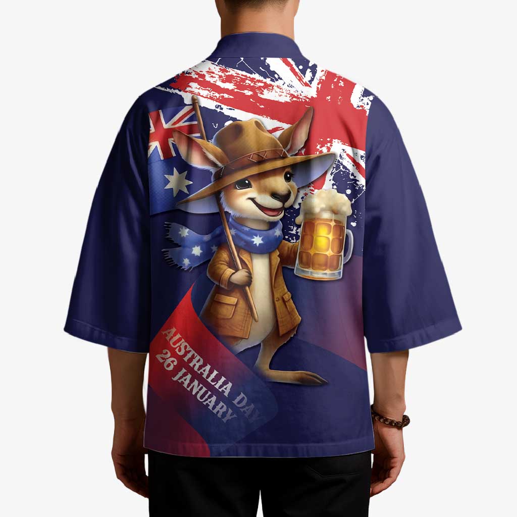 Australia Day Kangaroo Flag Kimono Aussie Aussie Aussie Oi Oi Oi - Aussie Hoodie