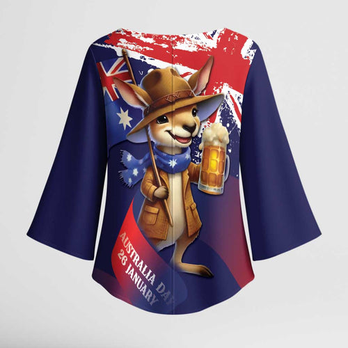 Australia Day Kangaroo Flag Kimono Sleeve Blouse Aussie Aussie Aussie Oi Oi Oi - Aussie Hoodie