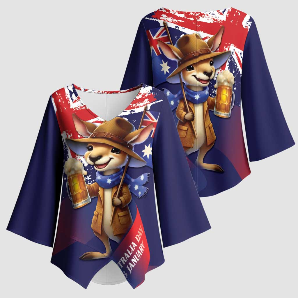 Australia Day Kangaroo Flag Kimono Sleeve Blouse Aussie Aussie Aussie Oi Oi Oi - Aussie Hoodie
