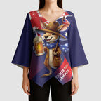 Australia Day Kangaroo Flag Kimono Sleeve Blouse Aussie Aussie Aussie Oi Oi Oi - Aussie Hoodie