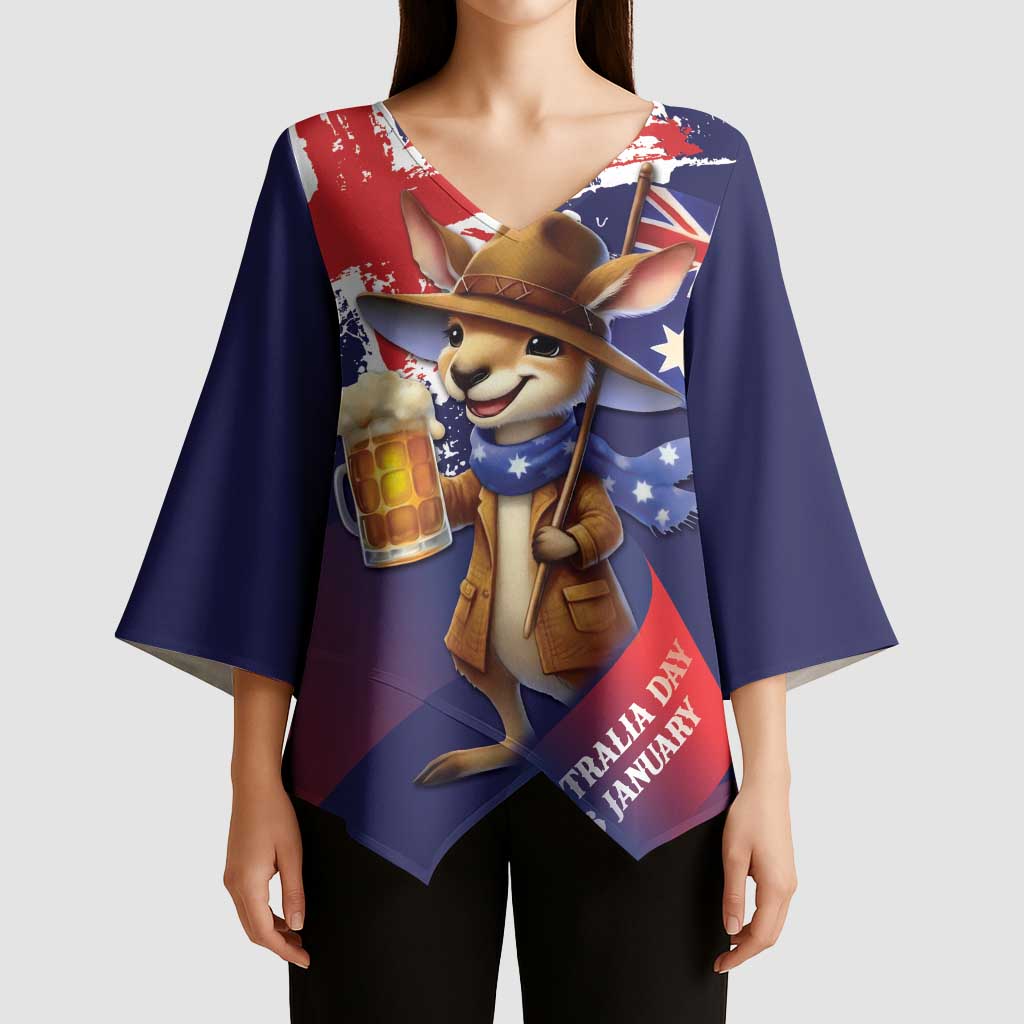 Australia Day Kangaroo Flag Kimono Sleeve Blouse Aussie Aussie Aussie Oi Oi Oi - Aussie Hoodie