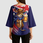 Australia Day Kangaroo Flag Kimono Sleeve Blouse Aussie Aussie Aussie Oi Oi Oi - Aussie Hoodie
