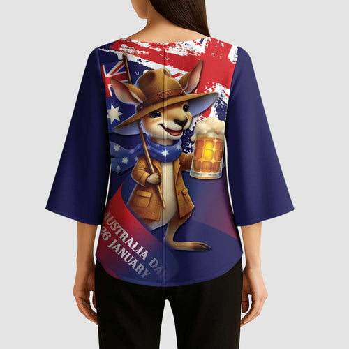 Australia Day Kangaroo Flag Kimono Sleeve Blouse Aussie Aussie Aussie Oi Oi Oi - Aussie Hoodie