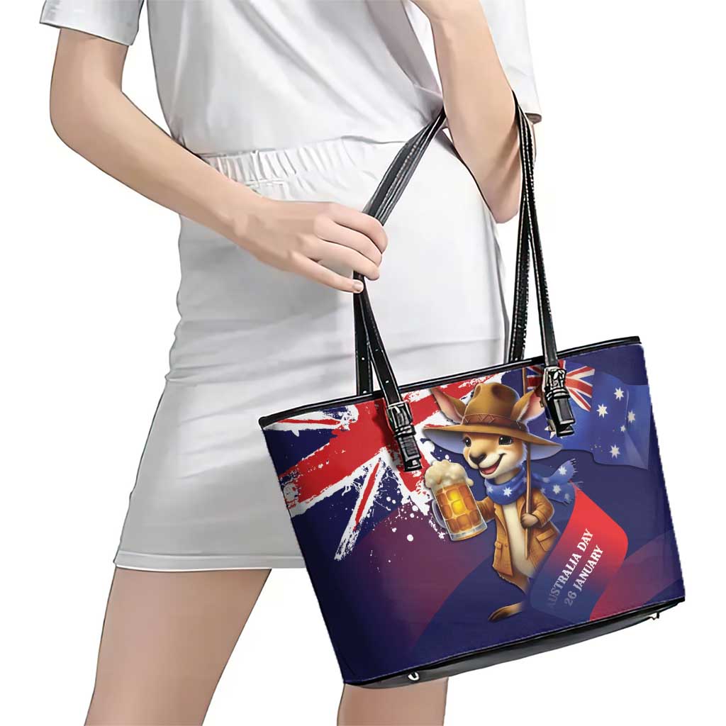 Australia Day Kangaroo Flag Leather Tote Bag Aussie Aussie Aussie Oi Oi Oi - Aussie Hoodie