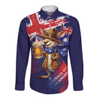 Australia Day Kangaroo Flag Long Sleeve Button Shirt Aussie Aussie Aussie Oi Oi Oi - Aussie Hoodie