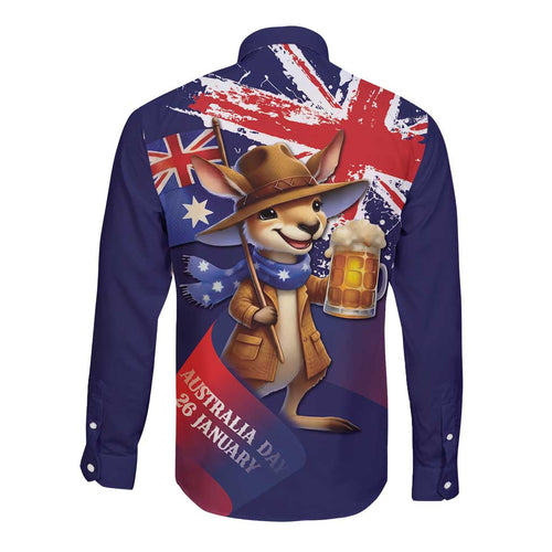 Australia Day Kangaroo Flag Long Sleeve Button Shirt Aussie Aussie Aussie Oi Oi Oi - Aussie Hoodie