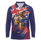 Australia Day Kangaroo Flag Long Sleeve Polo Shirt Aussie Aussie Aussie Oi Oi Oi - Aussie Hoodie