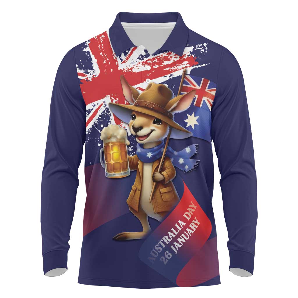 Australia Day Kangaroo Flag Long Sleeve Polo Shirt Aussie Aussie Aussie Oi Oi Oi - Aussie Hoodie