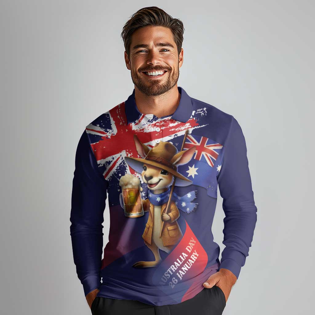 Australia Day Kangaroo Flag Long Sleeve Polo Shirt Aussie Aussie Aussie Oi Oi Oi - Aussie Hoodie