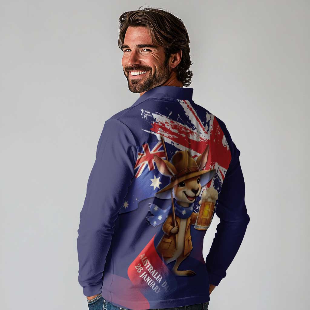 Australia Day Kangaroo Flag Long Sleeve Polo Shirt Aussie Aussie Aussie Oi Oi Oi - Aussie Hoodie