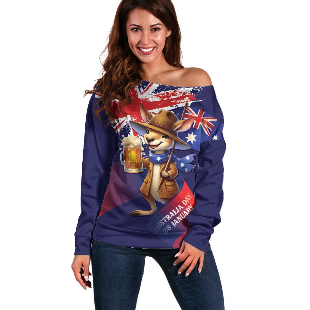 Australia Day Kangaroo Flag Off Shoulder Sweater Aussie Aussie Aussie Oi Oi Oi - Aussie Hoodie