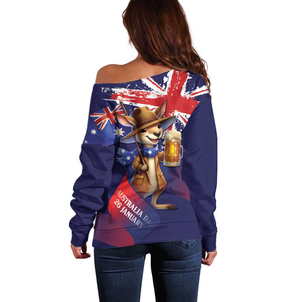 Australia Day Kangaroo Flag Off Shoulder Sweater Aussie Aussie Aussie Oi Oi Oi - Aussie Hoodie