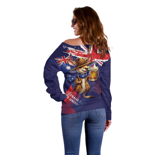 Australia Day Kangaroo Flag Off Shoulder Sweater Aussie Aussie Aussie Oi Oi Oi - Aussie Hoodie