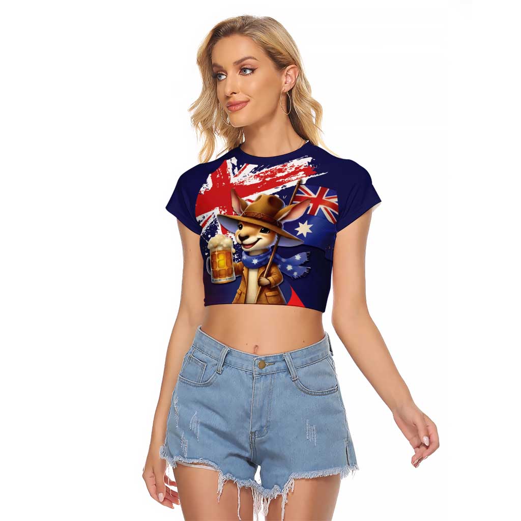 Australia Day Kangaroo Flag Raglan Cropped T Shirt Aussie Aussie Aussie Oi Oi Oi - Aussie Hoodie