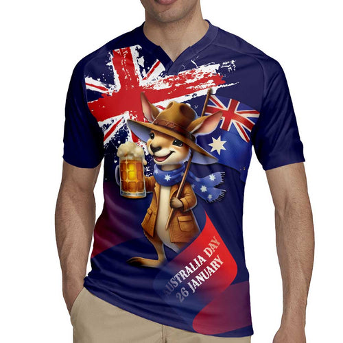 Australia Day Kangaroo Flag Rugby Jersey Aussie Aussie Aussie Oi Oi Oi - Aussie Hoodie