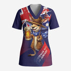 Australia Day Kangaroo Flag Scrub Top Aussie Aussie Aussie Oi Oi Oi - Aussie Hoodie