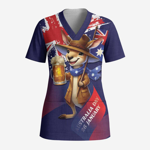 Australia Day Kangaroo Flag Scrub Top Aussie Aussie Aussie Oi Oi Oi - Aussie Hoodie