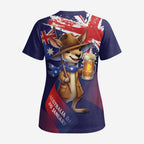 Australia Day Kangaroo Flag Scrub Top Aussie Aussie Aussie Oi Oi Oi - Aussie Hoodie