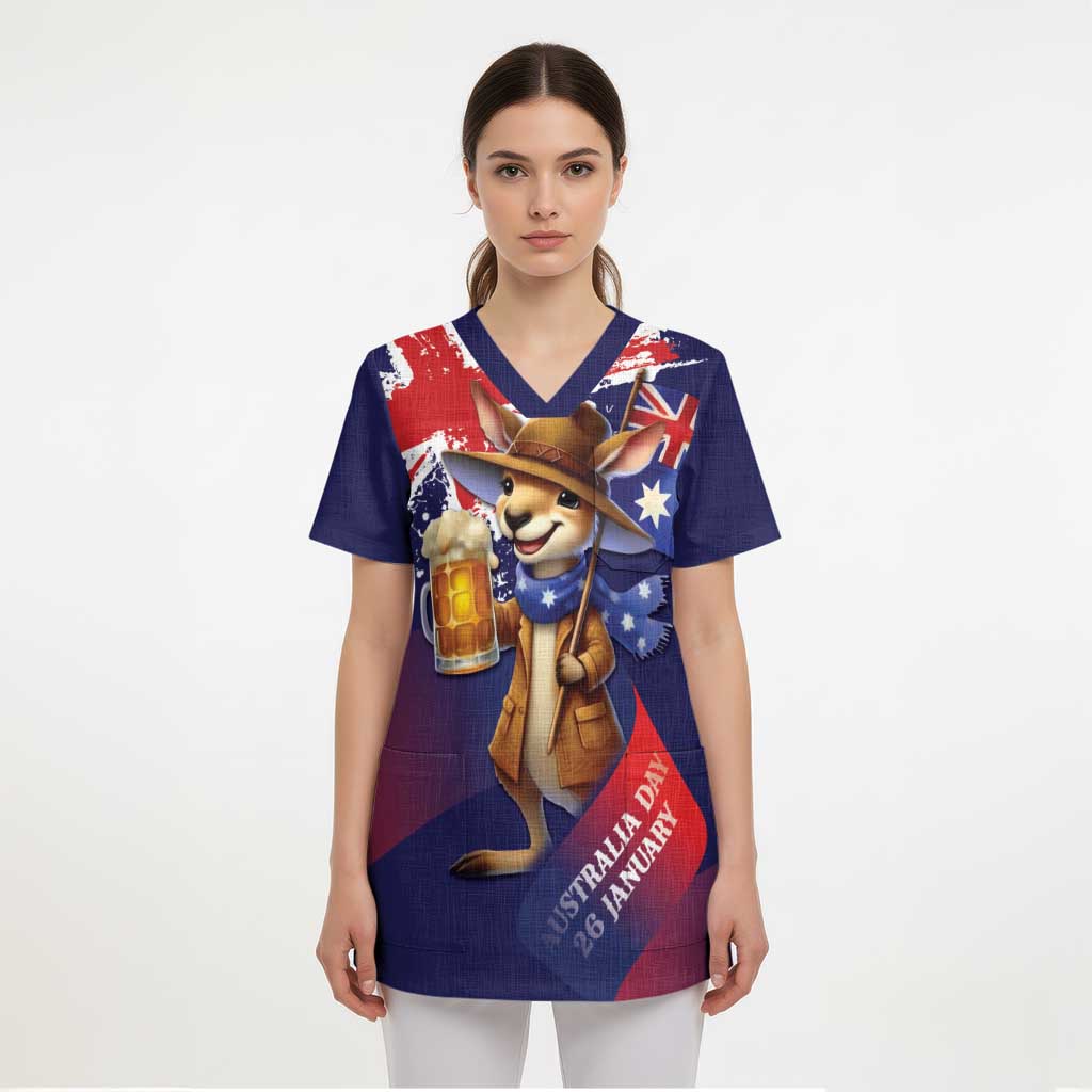 Australia Day Kangaroo Flag Scrub Top Aussie Aussie Aussie Oi Oi Oi - Aussie Hoodie