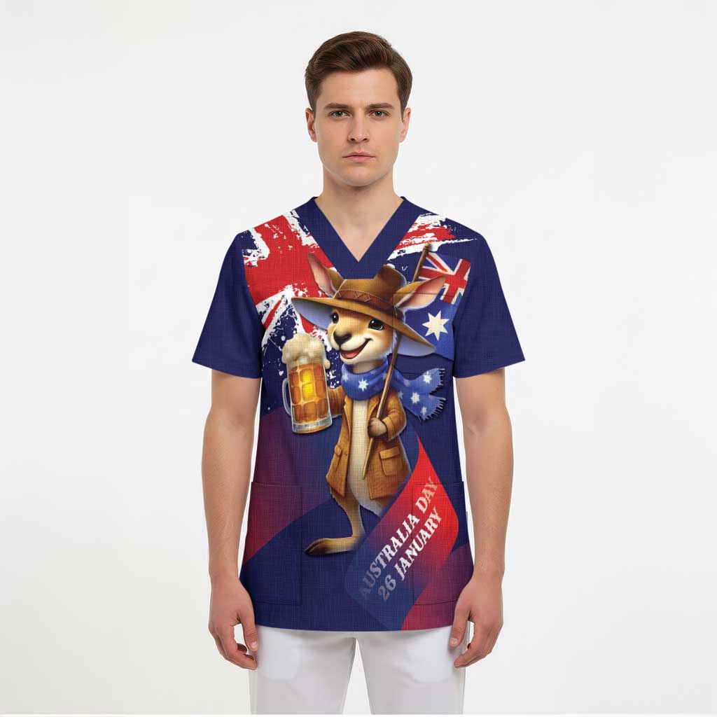 Australia Day Kangaroo Flag Scrub Top Aussie Aussie Aussie Oi Oi Oi - Aussie Hoodie
