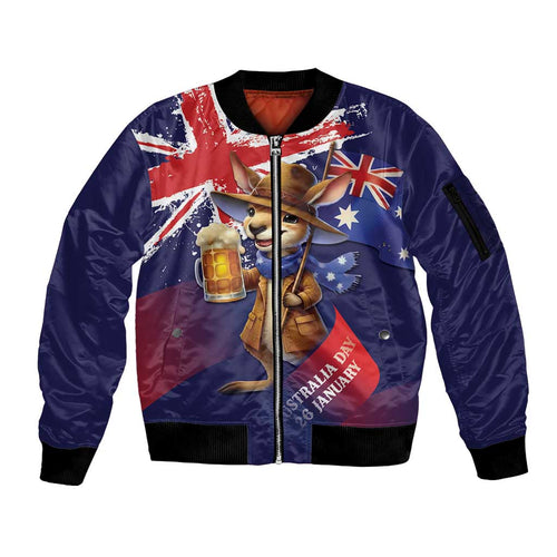 Australia Day Kangaroo Flag Sleeve Zip Bomber Jacket Aussie Aussie Aussie Oi Oi Oi - Aussie Hoodie