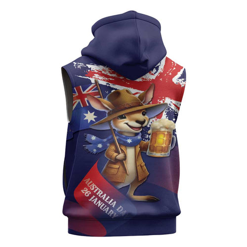 Australia Day Kangaroo Flag Sleeveless Hoodie Aussie Aussie Aussie Oi Oi Oi - Aussie Hoodie